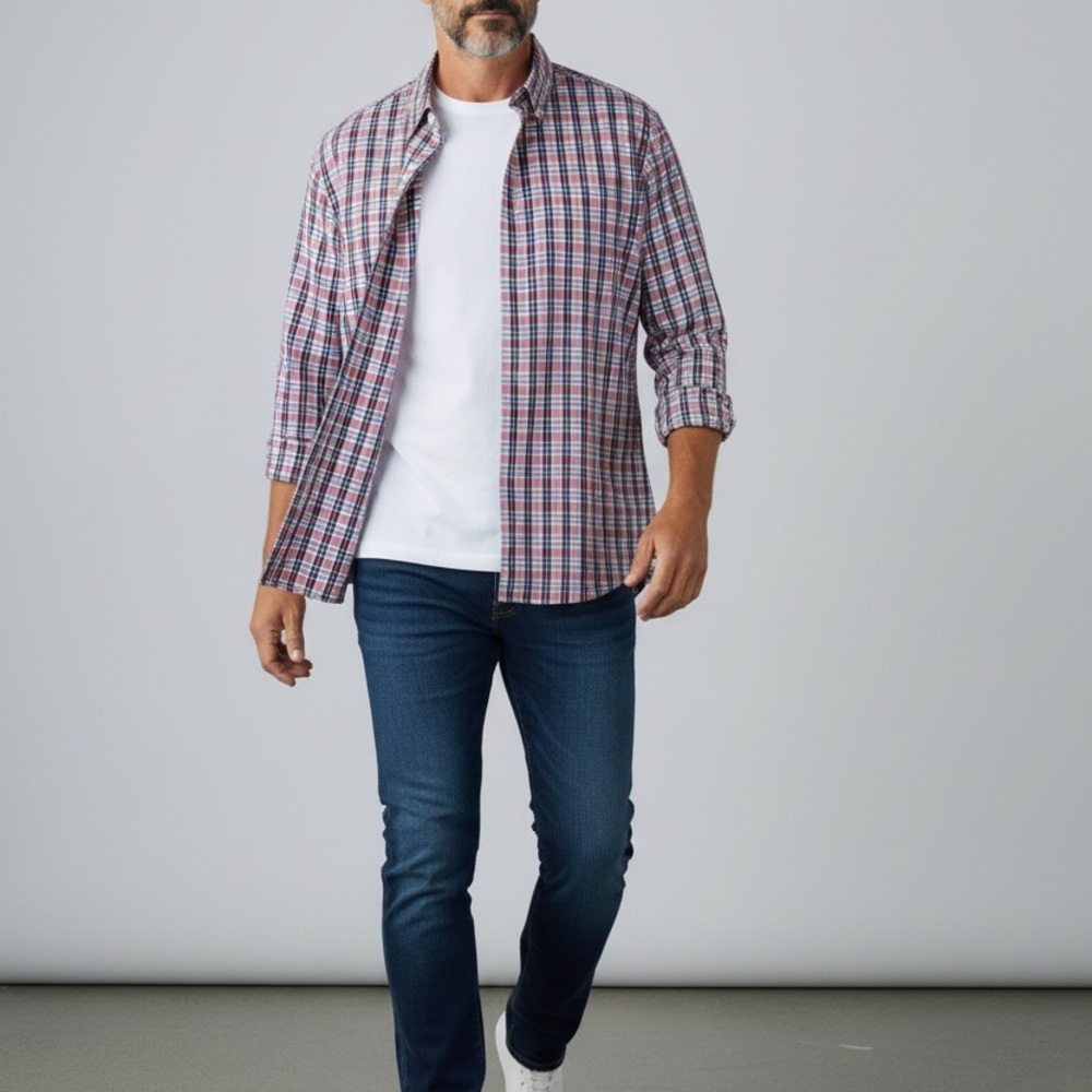 Tommy Bahama Men's XXL Plaid Cotton Shirt in Red and Blue